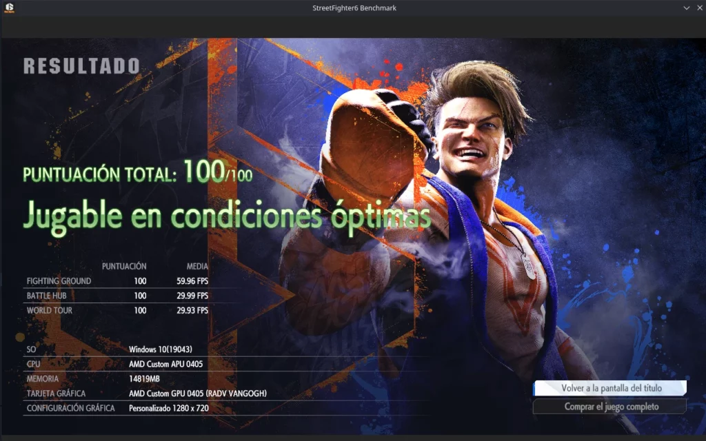 Benchmarck Street Fighter 6 Gráficos personalizados