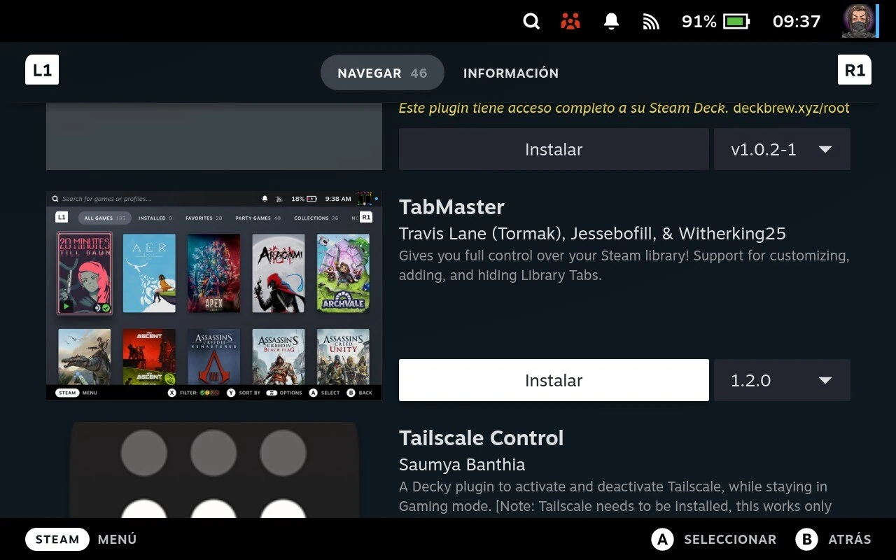 Instalar TabMaster en Decky Loader