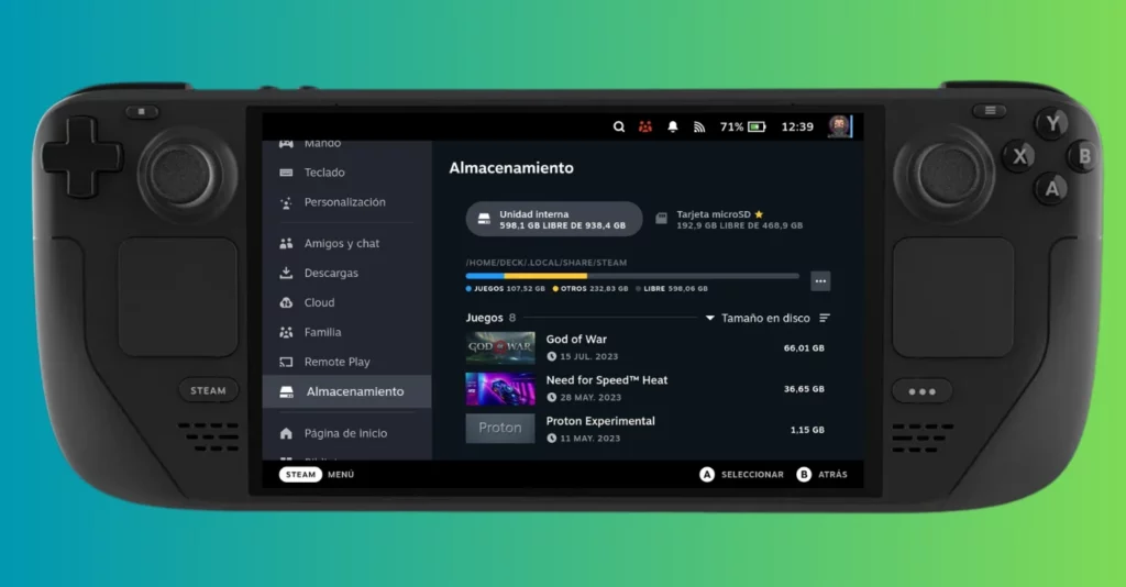 Como comprobar y liberar espacio en la Steam Deck