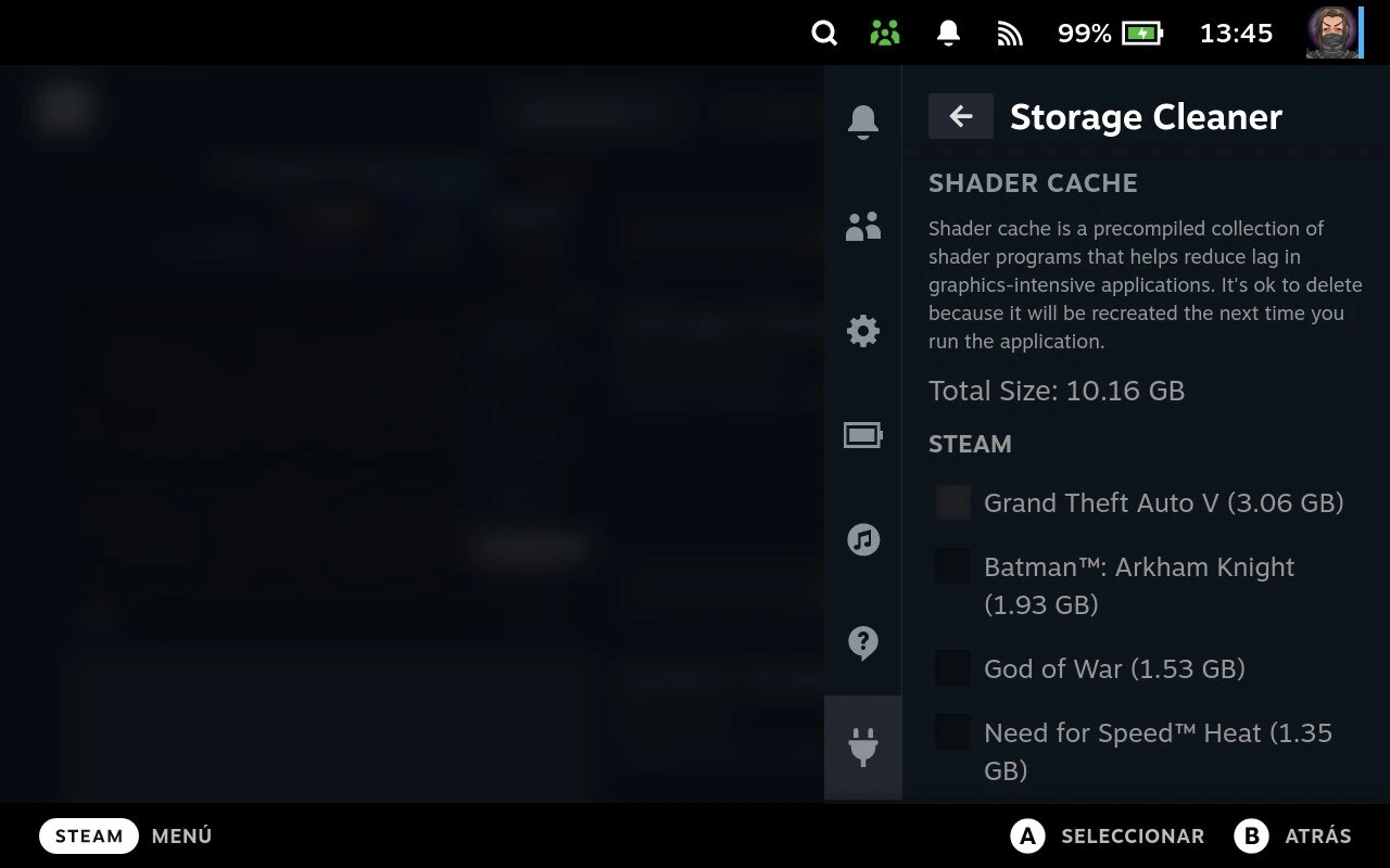 Shader Cache en Storage Cleaner