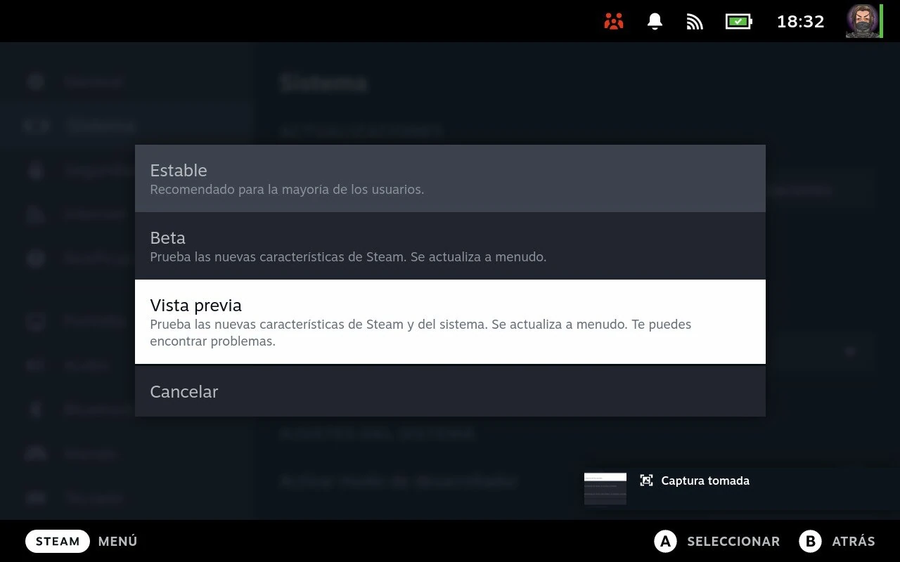 Cambiar canal de actualización en Steam Deck