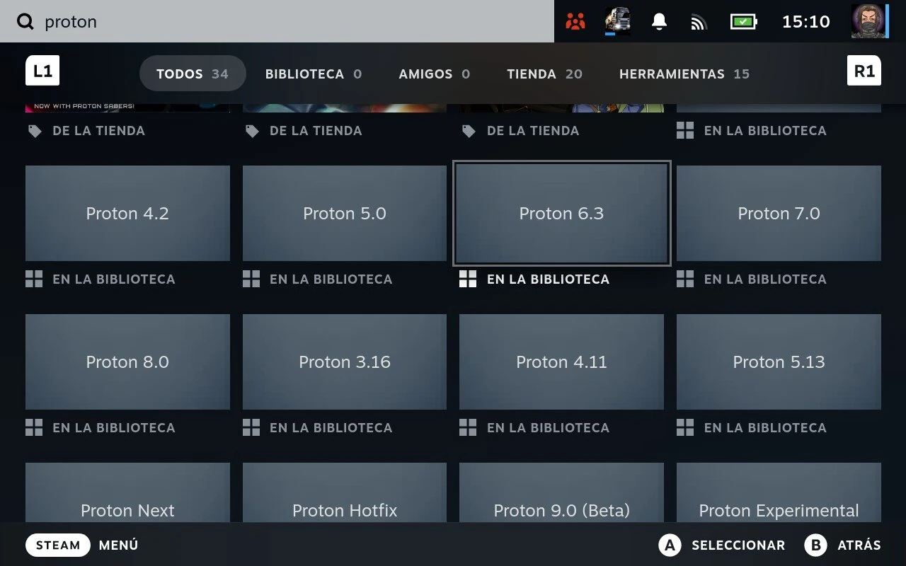Versiones disponibles de Proton